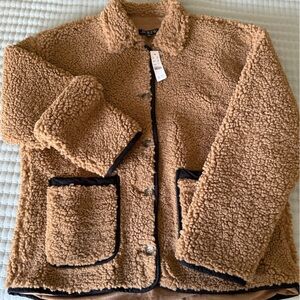 Jcrew Cozy Tan Sherpa Jacket size L -NWT